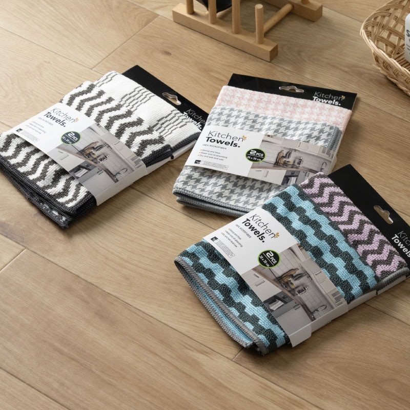 キッチンタオル2枚セット 約30×30cm モノライン/ハウンドドゥース/カラーライン