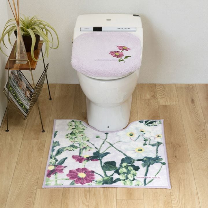 デザイナーズギルド アルテミシア トイレ2点セット トイレマット+兼用フタカバー アイボリー/ピンク