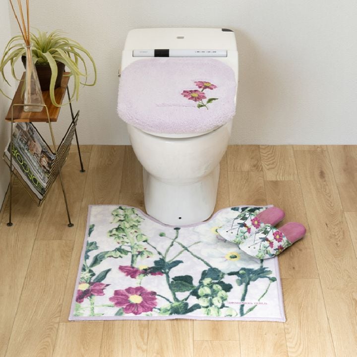 デザイナーズギルド アルテミシア トイレ3点セット トイレマット+兼用フタカバー+スリッパ アイボリー/ピンク