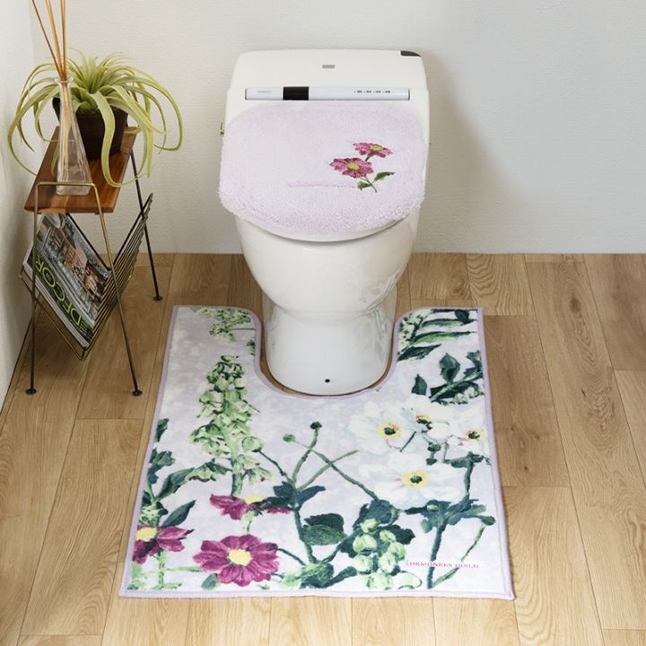 デザイナーズギルド アルテミシア トイレ2点セット 耳長トイレマット+兼用フタカバー アイボリー/ピンク