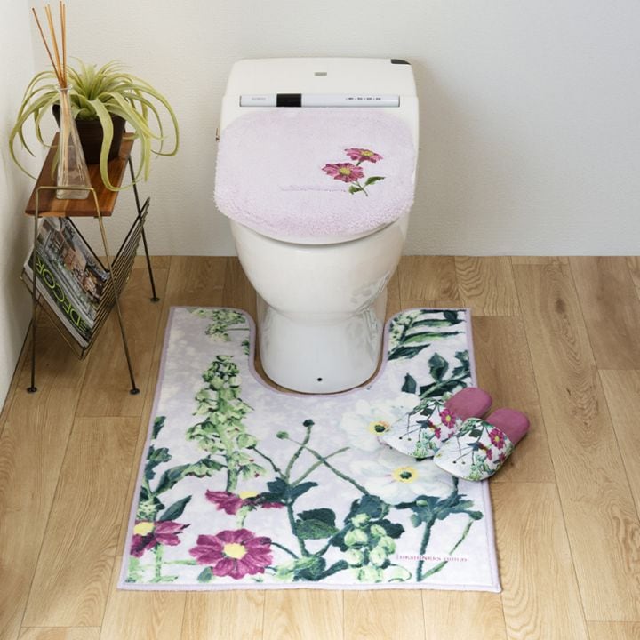 デザイナーズギルド アルテミシア トイレ3点セット 耳長トイレマット+兼用フタカバー+スリッパ アイボリー/ピンク