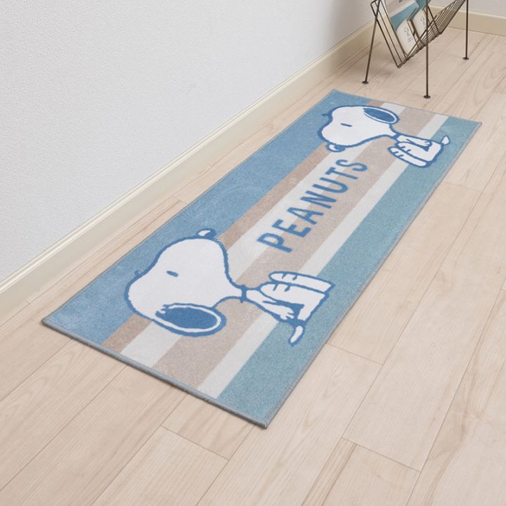 PEANUTS くすみパステル ロングマット 約45×120cm ブルー/ピンク