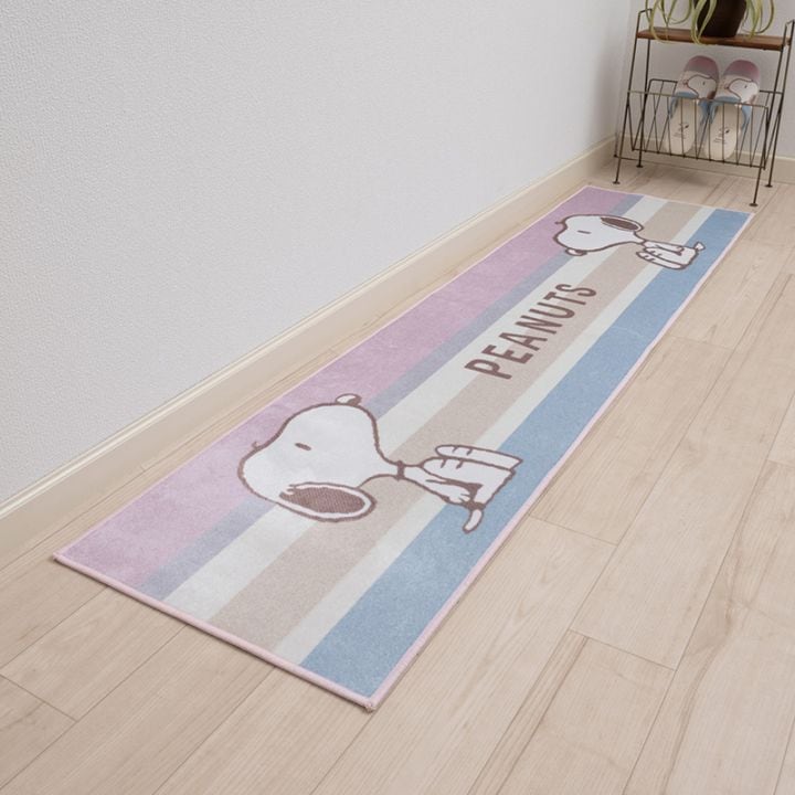 PEANUTS くすみパステル ロングマット 約45×180cm ブルー/ピンク