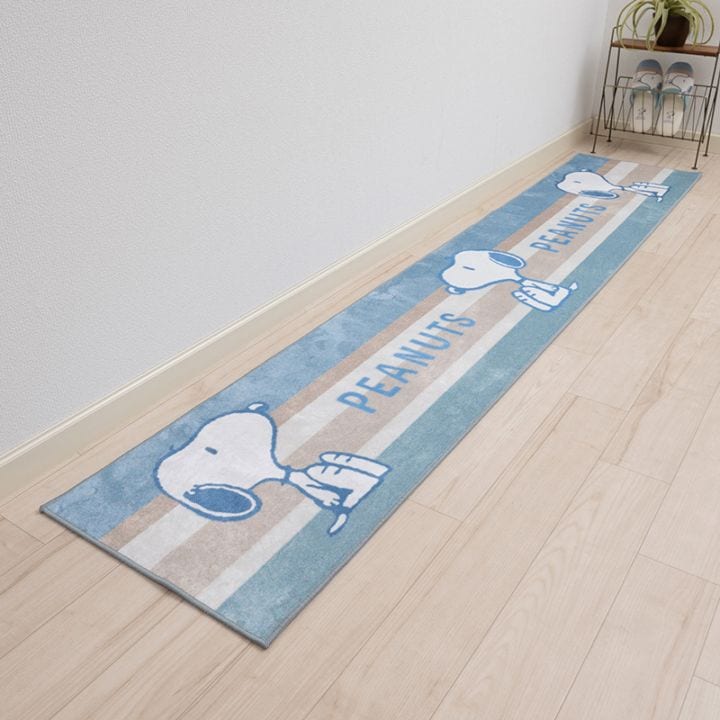 PEANUTS くすみパステル ロングマット 約45×240cm ブルー/ピンク