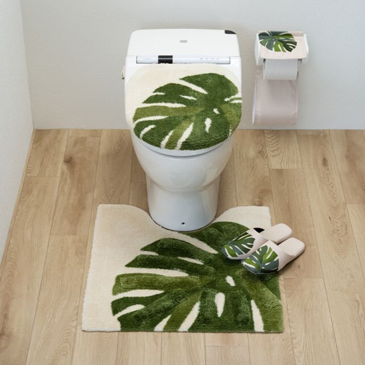 M+home レフティ トイレ4点セット トイレマット+兼用フタカバー+スリッパ+ペーパーホルダーカバー グリーン
