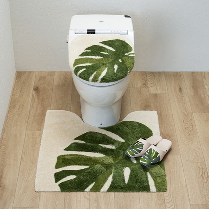 M+home レフティ トイレ3点セット ロングトイレマット+兼用フタカバー+スリッパ グリーン