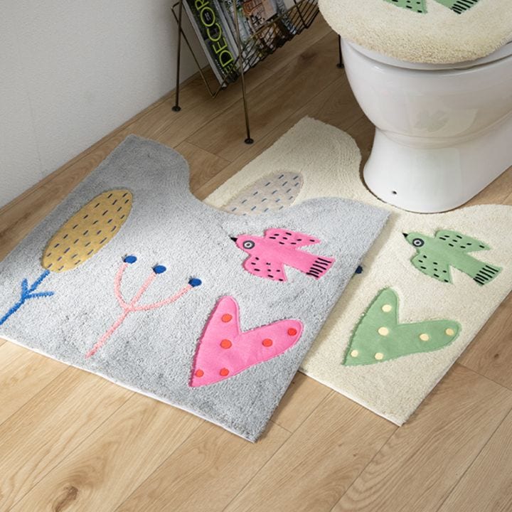 アツコマタノ 朝 トイレマット 約60×60cm グレー/アイボリー