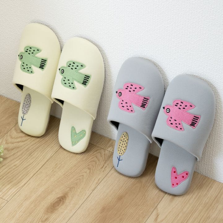 アツコマタノ 朝 スリッパ フリーサイズ グレー/アイボリー