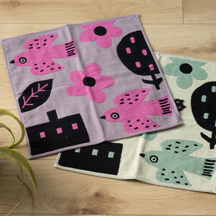 アツコマタノ 朝 ウォッシュタオル 約34×34cm グレー/アイボリー