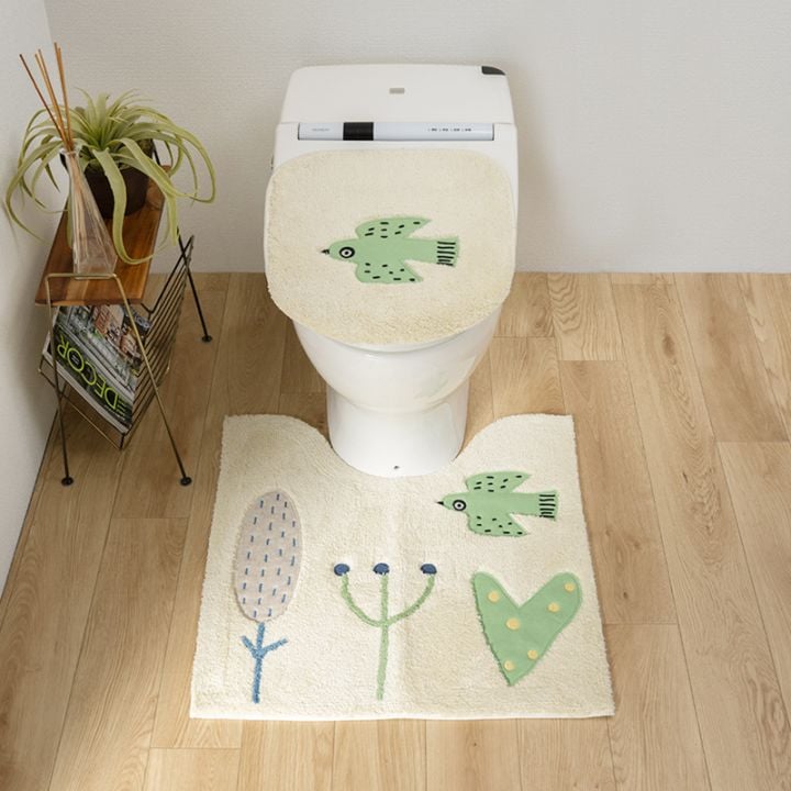 アツコマタノ 朝 トイレ2点セット トイレマット+兼用フタカバー グレー/アイボリー