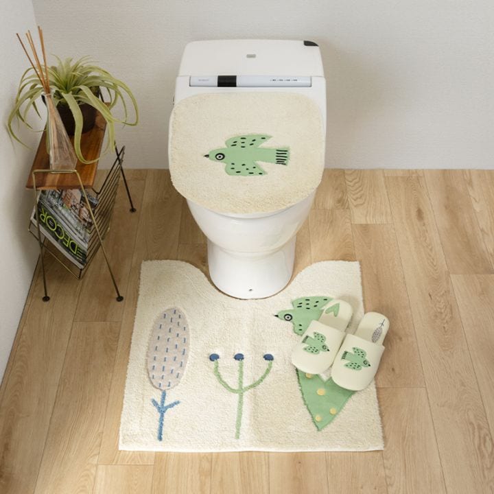 アツコマタノ 朝 トイレ3点セット トイレマット+兼用フタカバー+スリッパ グレー/アイボリー