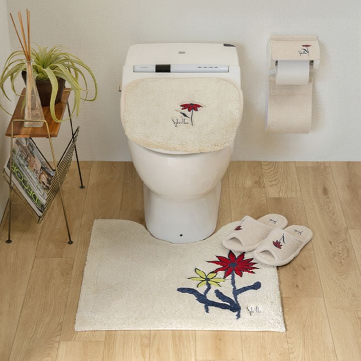 シビラ レジェンダ トイレ4点セット トイレマット+兼用フタカバー+スリッパ+ペーパーホルダーカバー ブルー/ベージュ