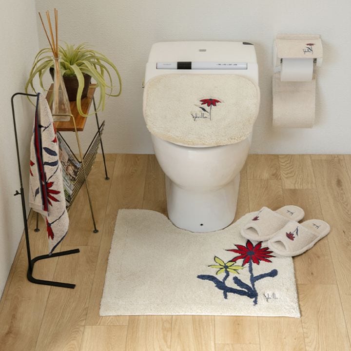 シビラ レジェンダ トイレ5点セット トイレマット+兼用フタカバー+スリッパ+ペーパーホルダーカバー+ハンドタオル ブルー/ベージュ