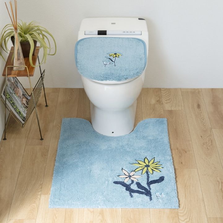 シビラ レジェンダ トイレ2点セット ロングトイレマット+兼用フタカバー ブルー/ベージュ