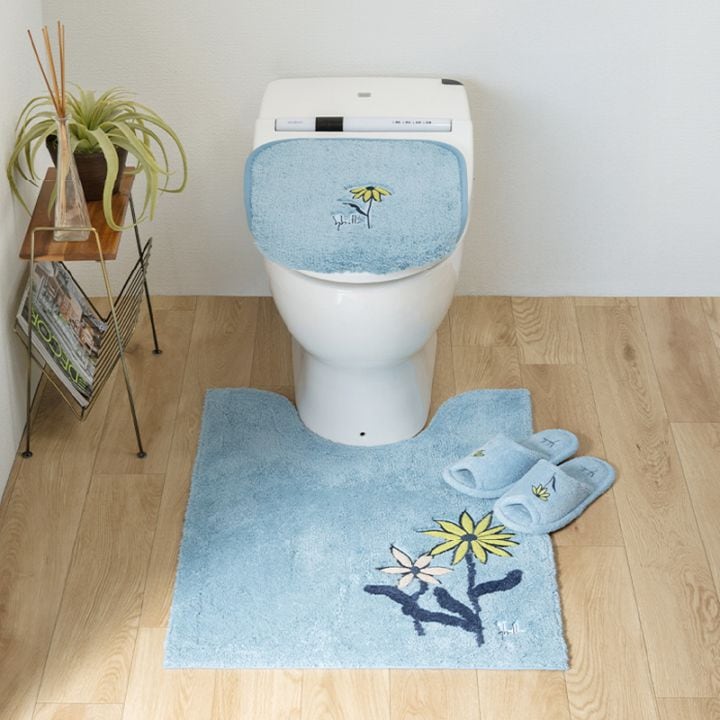 シビラ レジェンダ トイレ3点セット ロングトイレマット+兼用フタカバー+スリッパ ブルー/ベージュ