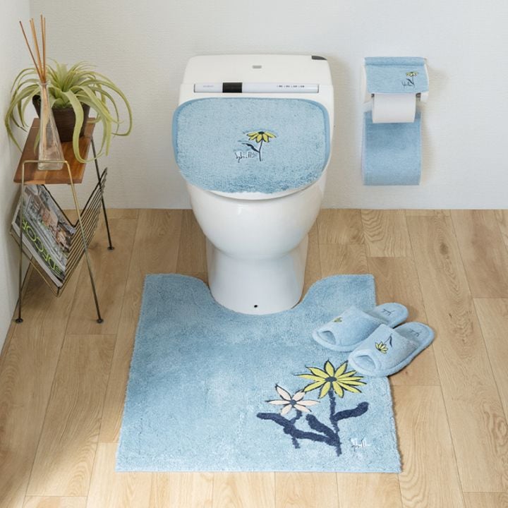 シビラ レジェンダ トイレ4点セット ロングトイレマット+兼用フタカバー+スリッパ+ペーパーホルダーカバー ブルー/ベージュ