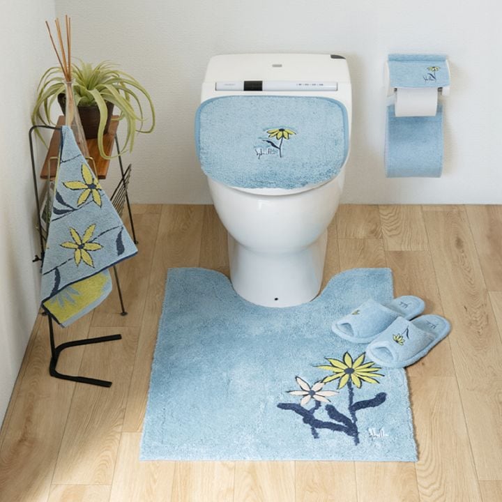 シビラ レジェンダ トイレ5点セット ロングトイレマット+兼用フタカバー+スリッパ+ペーパーホルダーカバー+ハンドタオル ブルー/ベージュ