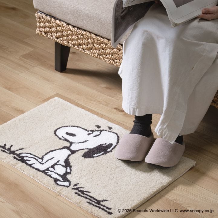 PEANUTS インテリアマット 約45×70cm ウェイト（グレー）/サーフボード（ブルー）/シット（ベージュ）/ルックフラワー（ベージュ）