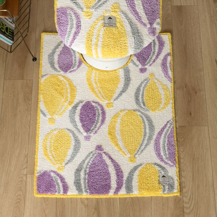 SDS Scandinavian Fika バルーン ロングトイレマット 約75×60cm ブルー/イエロー