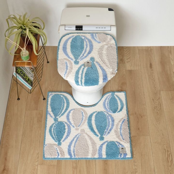 SDS Scandinavian Fika バルーン トイレ2点セット トイレマット+兼用フタカバー ブルー/イエロー