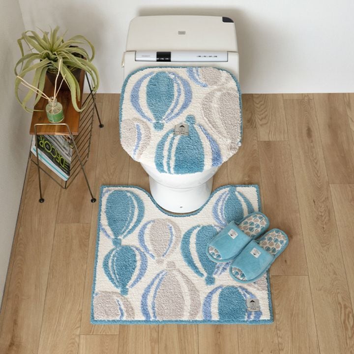 SDS Scandinavian Fika バルーン トイレ3点セット トイレマット+兼用フタカバー+スリッパ ブルー/イエロー