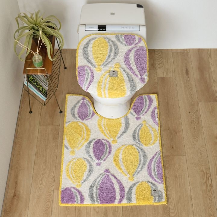 SDS Scandinavian Fika バルーン トイレ2点セット ロングトイレマット+兼用フタカバー ブルー/イエロー