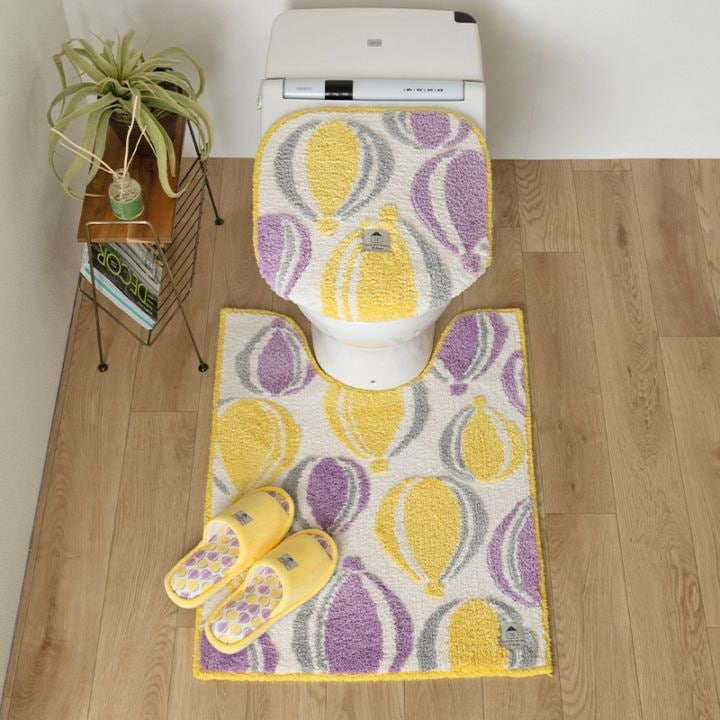 SDS Scandinavian Fika バルーン トイレ3点セット ロングトイレマット+兼用フタカバー+スリッパ ブルー/イエロー