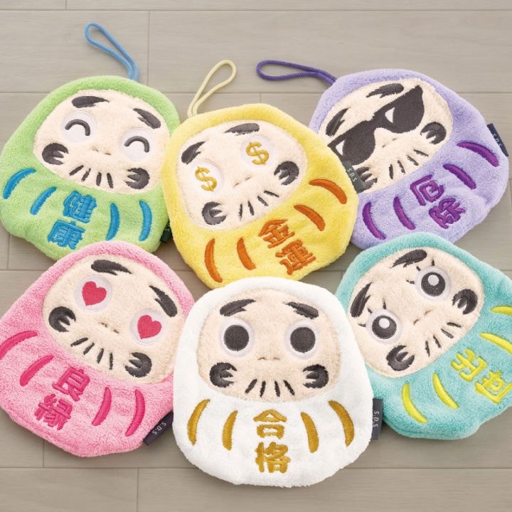 SDS 福だるま マスコットお手拭き 約19×18cm ブルー/グリーン/ピンク/パープル/ホワイト/イエロー