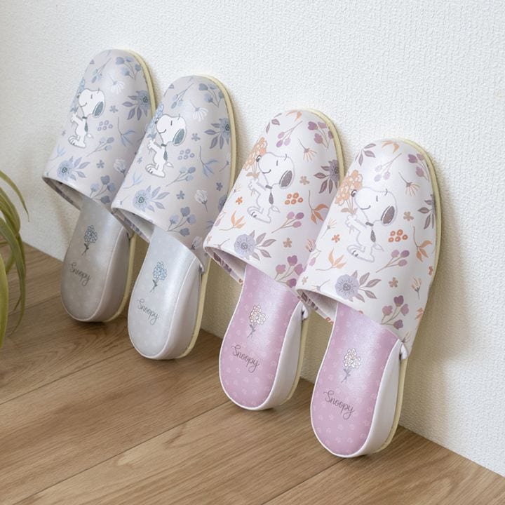 PEANUTS ブロッサム 拭けるPVC吊り込みスリッパ 約22～24cm グレー/ローズ