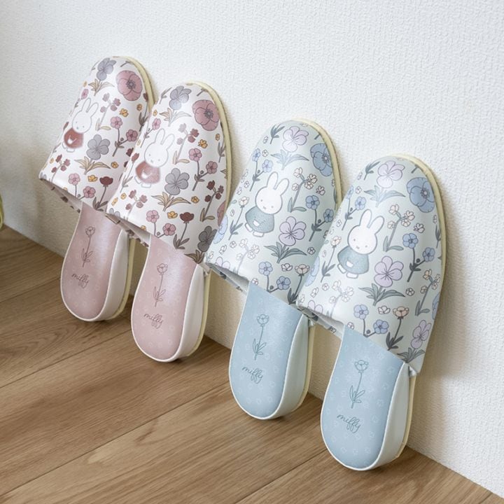 ディックブルーナ フルフラワー 拭けるPVC吊り込みスリッパ 約22～24cm ブラウン/グリーン