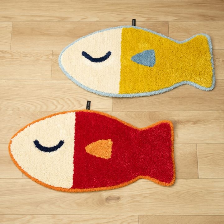 アツコマタノ うおっち インテリアマット 約30×57cm レッド/イエロー