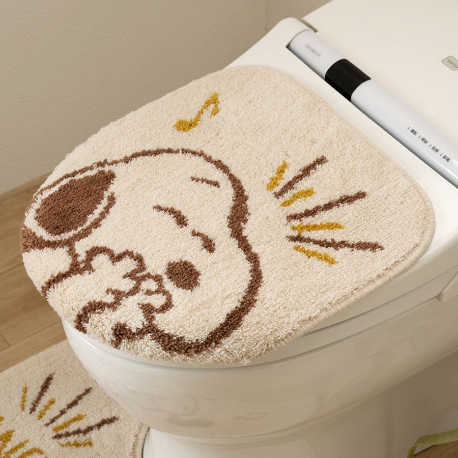 PEANUTS ハッピーダンス 兼用フタカバー（普通便座＆温水洗浄・暖房便座兼用） ベージュ
