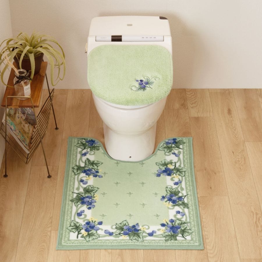 everyday&polite フォレストベリー トイレ2点セット ロングトイレマット+兼用フタカバー グリーン/ピンク