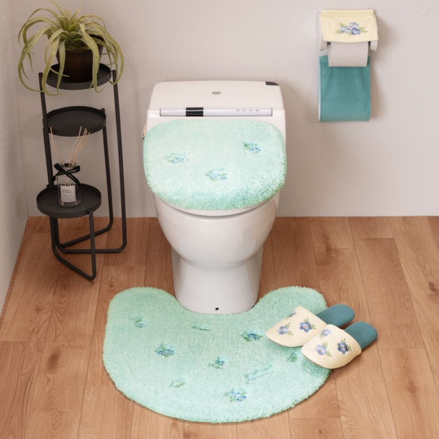 SDS yorisou スイートネモフィラ トイレ4点セット トイレマット+兼用フタカバー+スリッパ+ペーパーホルダーカバー ブルー