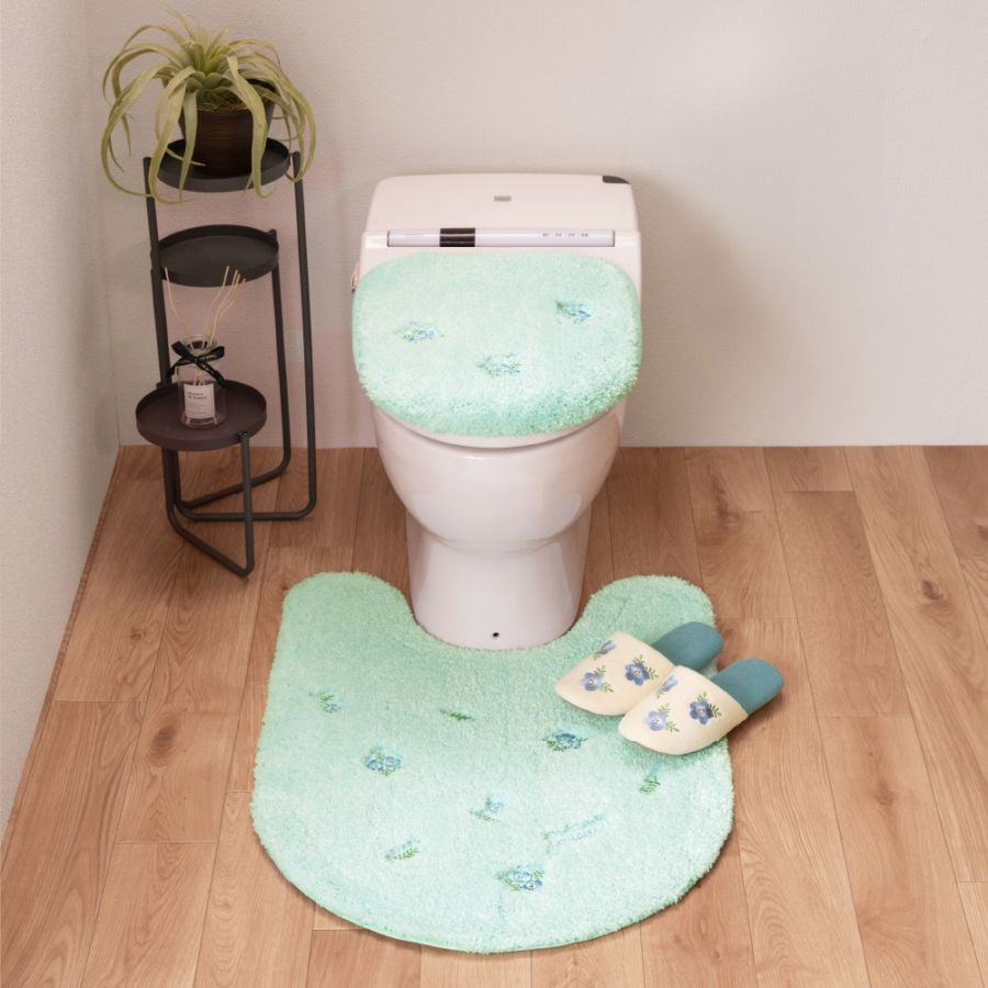 SDS yorisou スイートネモフィラ トイレ3点セット ロングトイレマット+兼用フタカバー+スリッパ ブルー