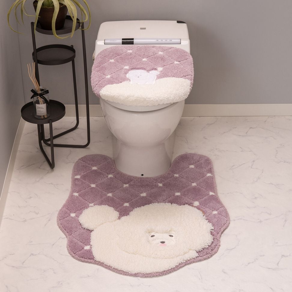 SDS クラウドビション トイレ2点セット ロングトイレマット+兼用フタカバー ベージュ/ピンク