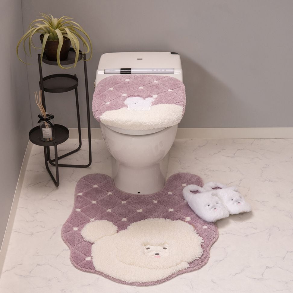 SDS クラウドビション トイレ3点セット ロングトイレマット+兼用フタカバー+スリッパ ベージュ/ピンク