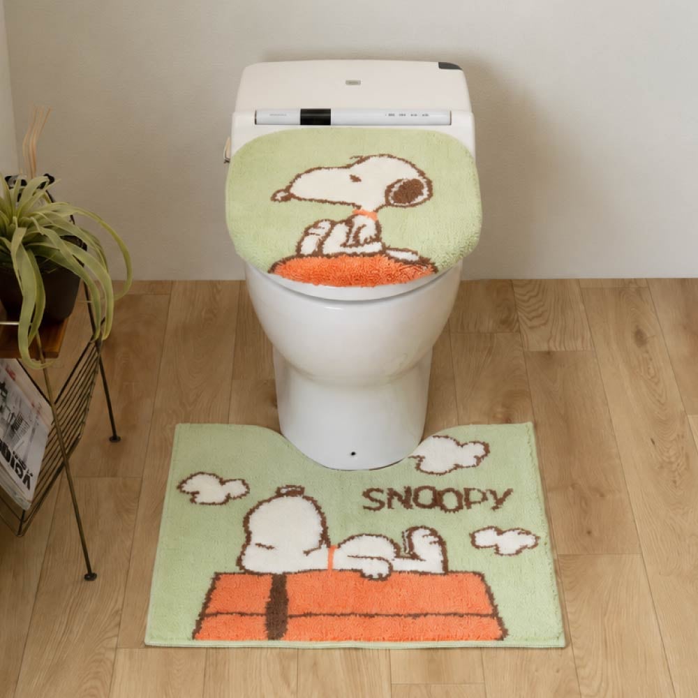 PEANUTS ドッグハウス トイレ2点セット トイレマット+兼用フタカバー グリーン