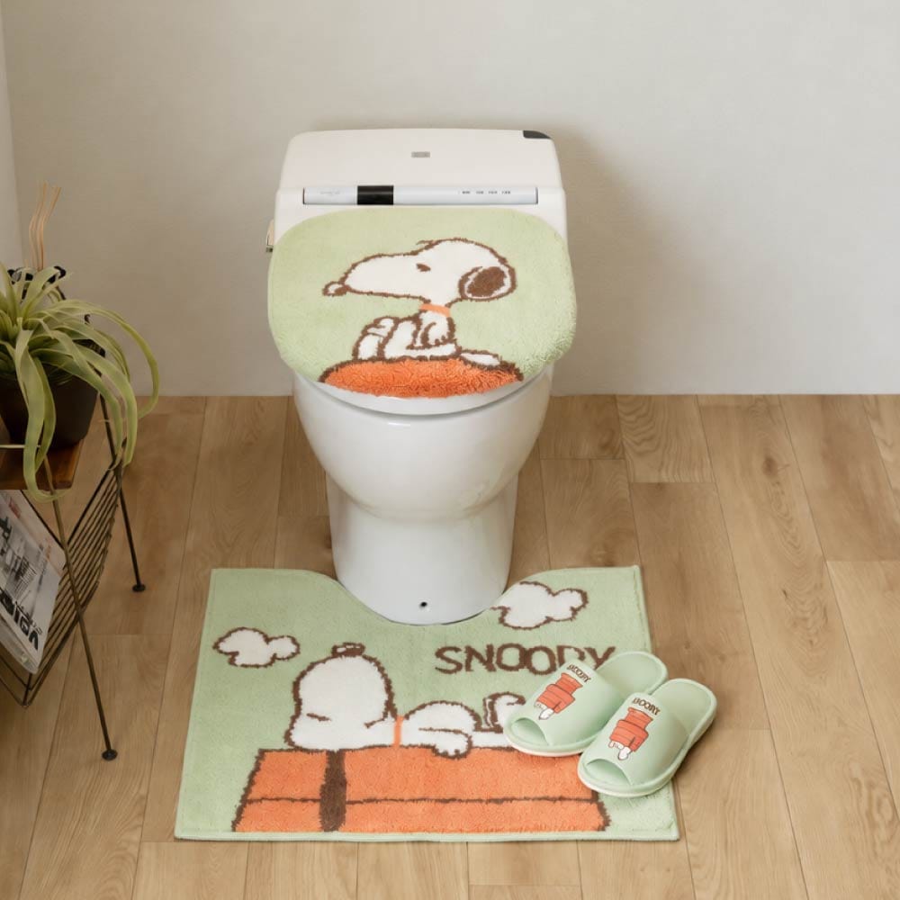 PEANUTS ドッグハウス トイレ3点セット トイレマット+兼用フタカバー+スリッパ グリーン