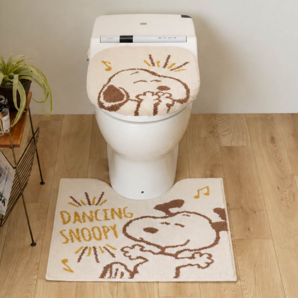 PEANUTS ハッピーダンス トイレ2点セット トイレマット+兼用フタカバー ベージュ