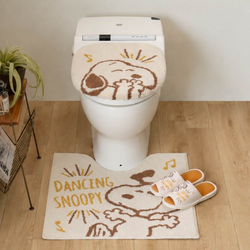 PEANUTS ハッピーダンス トイレ3点セット トイレマット+兼用フタカバー+スリッパ ベージュ