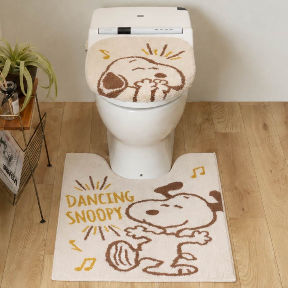 PEANUTS ハッピーダンス トイレ2点セット ロングトイレマット+兼用フタカバー ベージュ