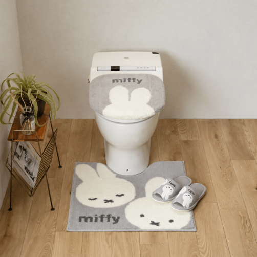 ディックブルーナ カーム トイレ3点セット トイレマット+兼用フタカバー+スリッパ グレー