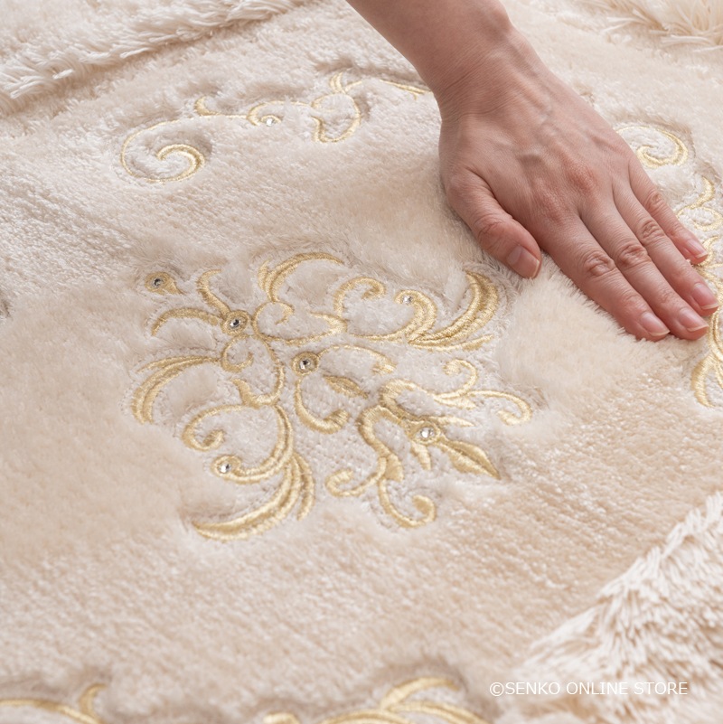 ニーナス・メゾン ロイヤルパレス ロングトイレマット 約95×70cm ロイヤルベージュ/ロイヤルネイビーブルー