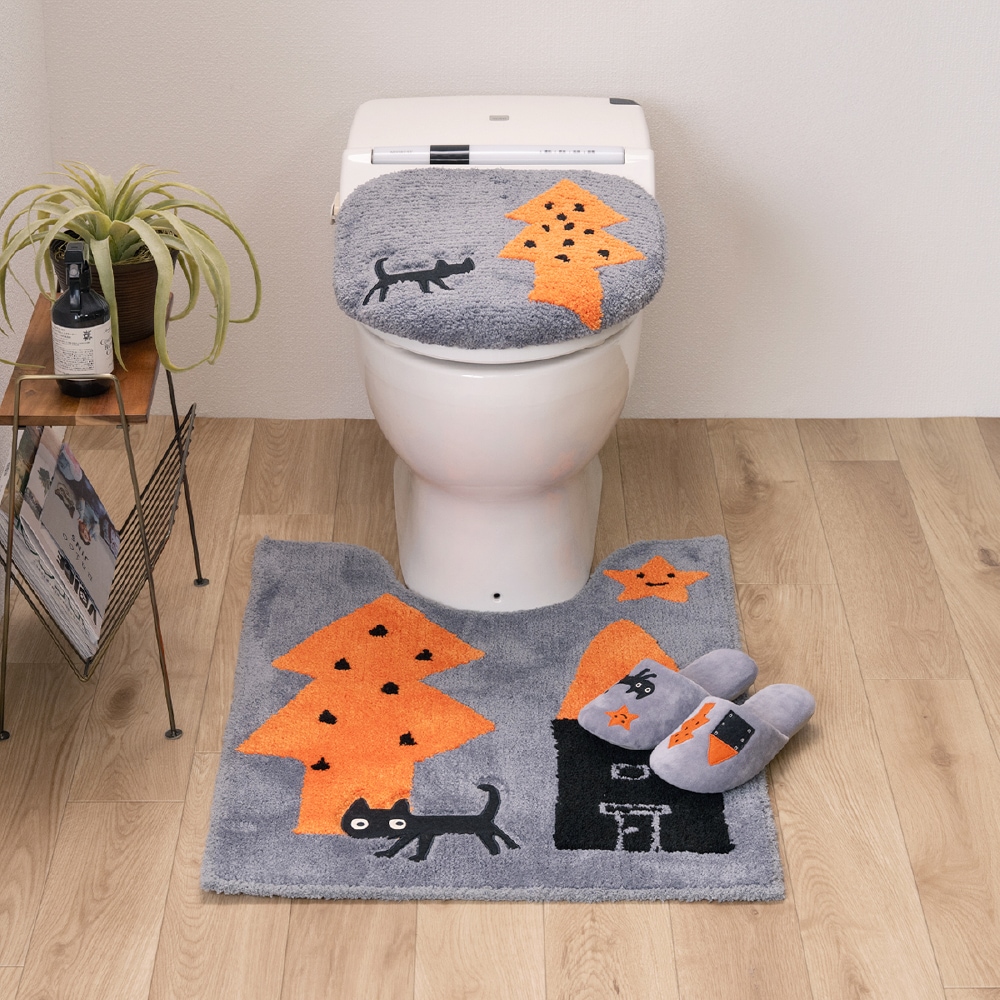 アツコマタノ 迷子のMEME BEBE トイレ3点セット ロングトイレマット+兼用フタカバー(普通便座&温水洗浄・暖房便座兼用)+スリッパ ブルー/グレー/アイボリー