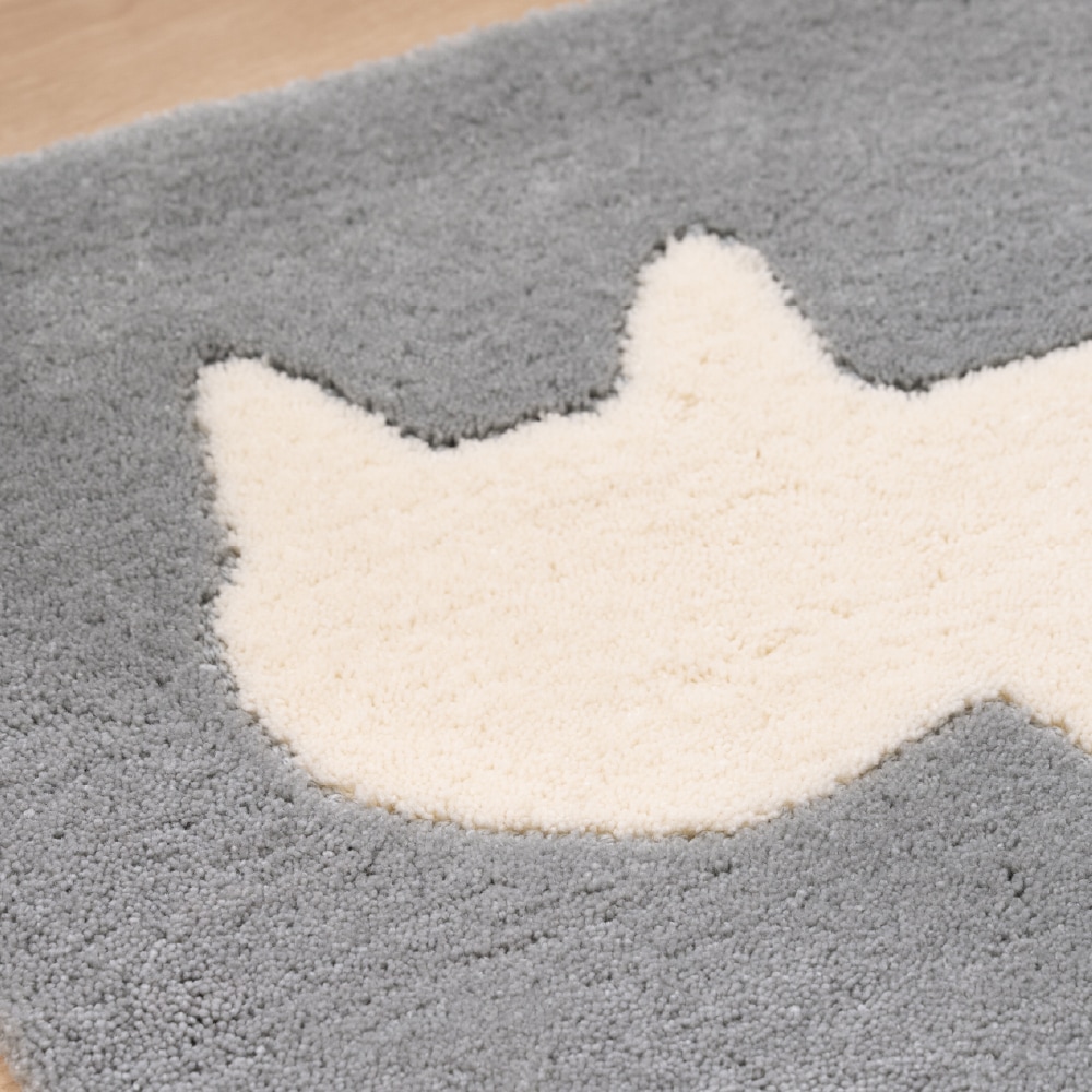 アツコマタノ シルエット猫 インテリアマット 約50×75cm ベージュ/グレー