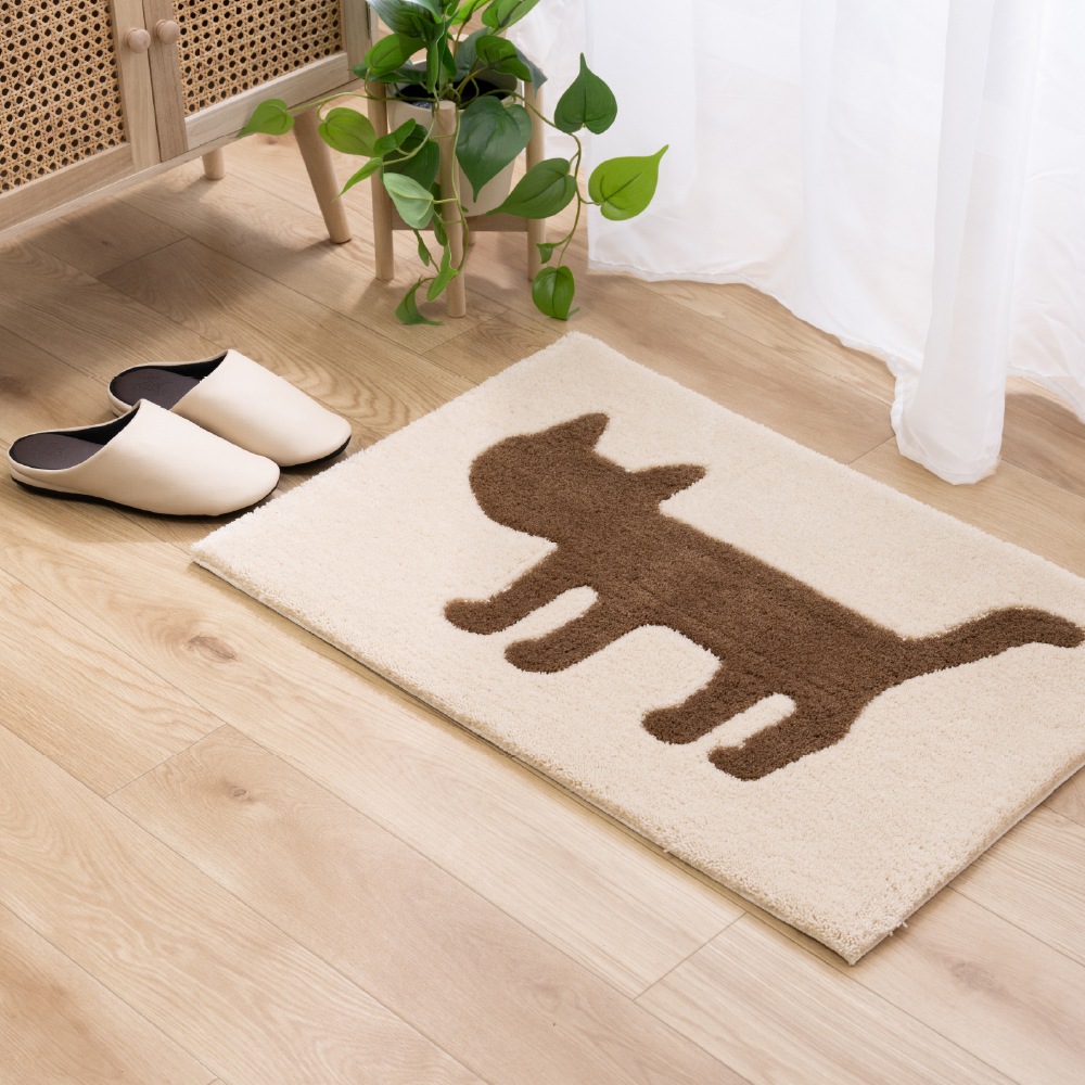 アツコマタノ シルエット猫 インテリアマット 約50×75cm ベージュ