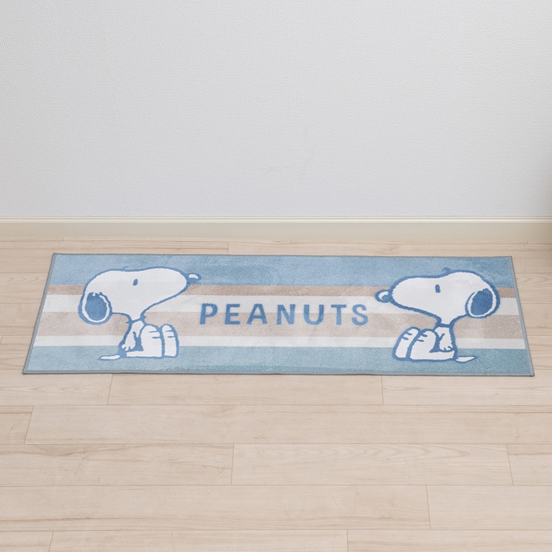 PEANUTS くすみパステル ロングマット 約45×120cm ブルー/ピンク