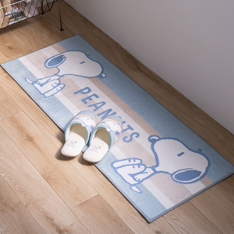PEANUTS くすみパステル ロングマット 約45×120cm ブルー/ピンク