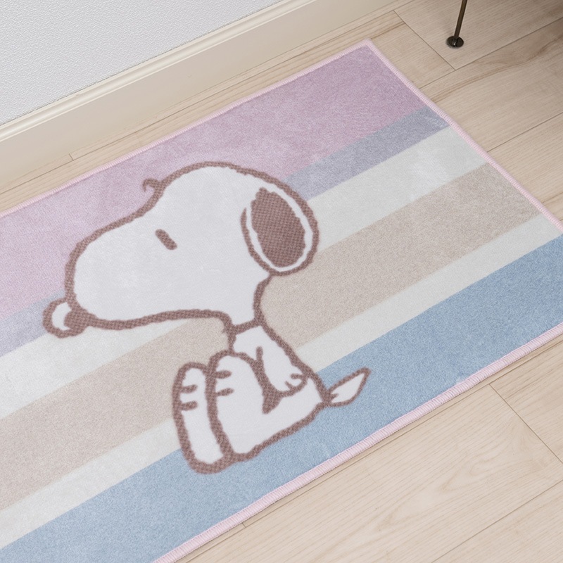 PEANUTS くすみパステル ロングマット 約45×180cm ブルー/ピンク